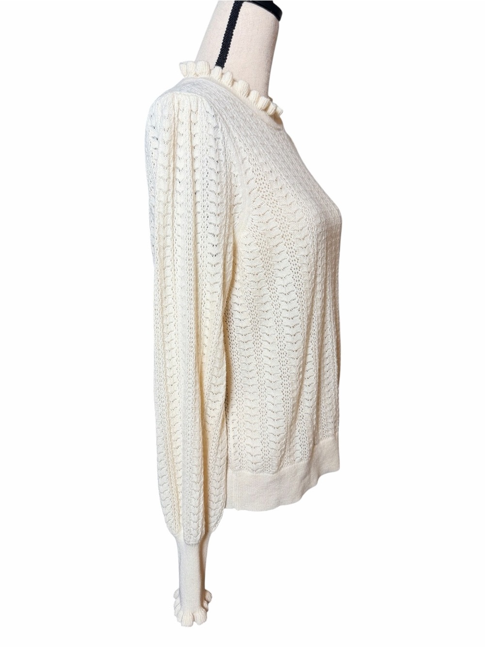 Boden Tia Pointelle Frilled Jumper Sweater Ivory Cream Knit Size Medium - Picture 2 of 8